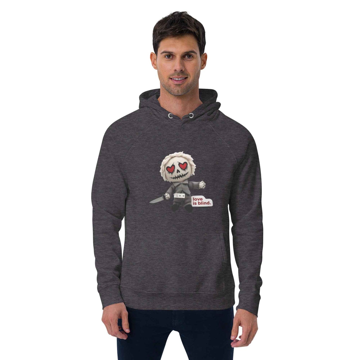 Heart Eyes Love is Blind Unisex eco raglan hoodie