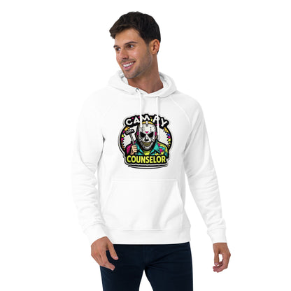 Campy Counselor Unisex eco raglan hoodie  from Rare Plus Apparel – unique movie & pop culture inspired design.
