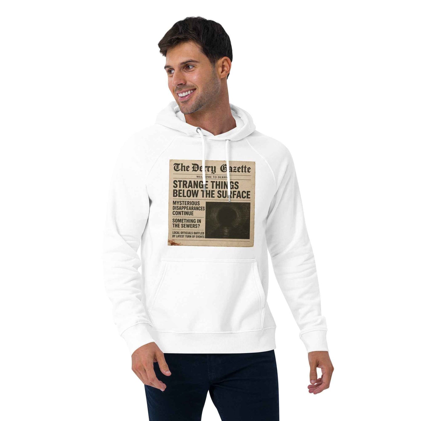 The Derry Gazette “Strange Things Below the Surface” Unisex eco raglan hoodie