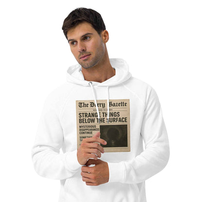 The Derry Gazette “Strange Things Below the Surface” Unisex eco raglan hoodie