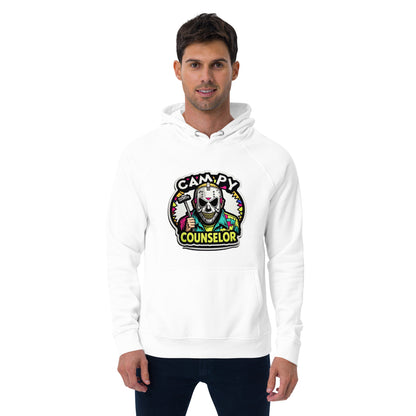 Campy Counselor Unisex eco raglan hoodie  from Rare Plus Apparel – unique movie & pop culture inspired design.