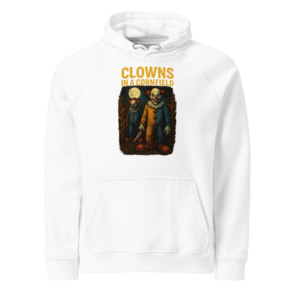 Clowns in a Cornfield Unisex eco raglan hoodie  from Rare Plus Apparel – unique movie & pop culture inspired design.