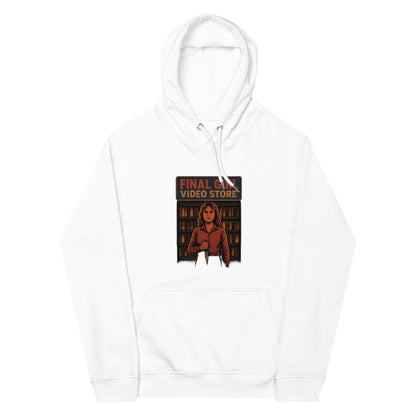 Final Girl Video Store Unisex eco raglan hoodie  from Rare Plus Apparel – unique movie & pop culture inspired design.