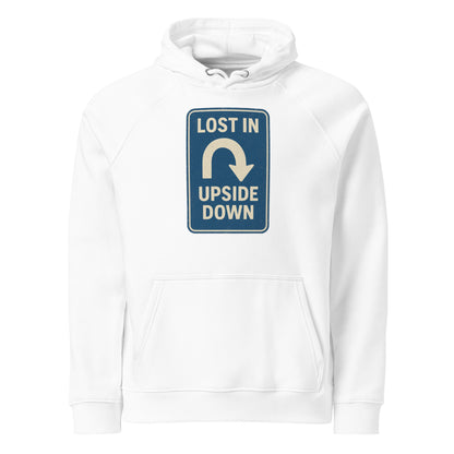 Lost in the Upside Down Unisex eco raglan hoodie  from Rare Plus Apparel – unique movie & pop culture inspired design.