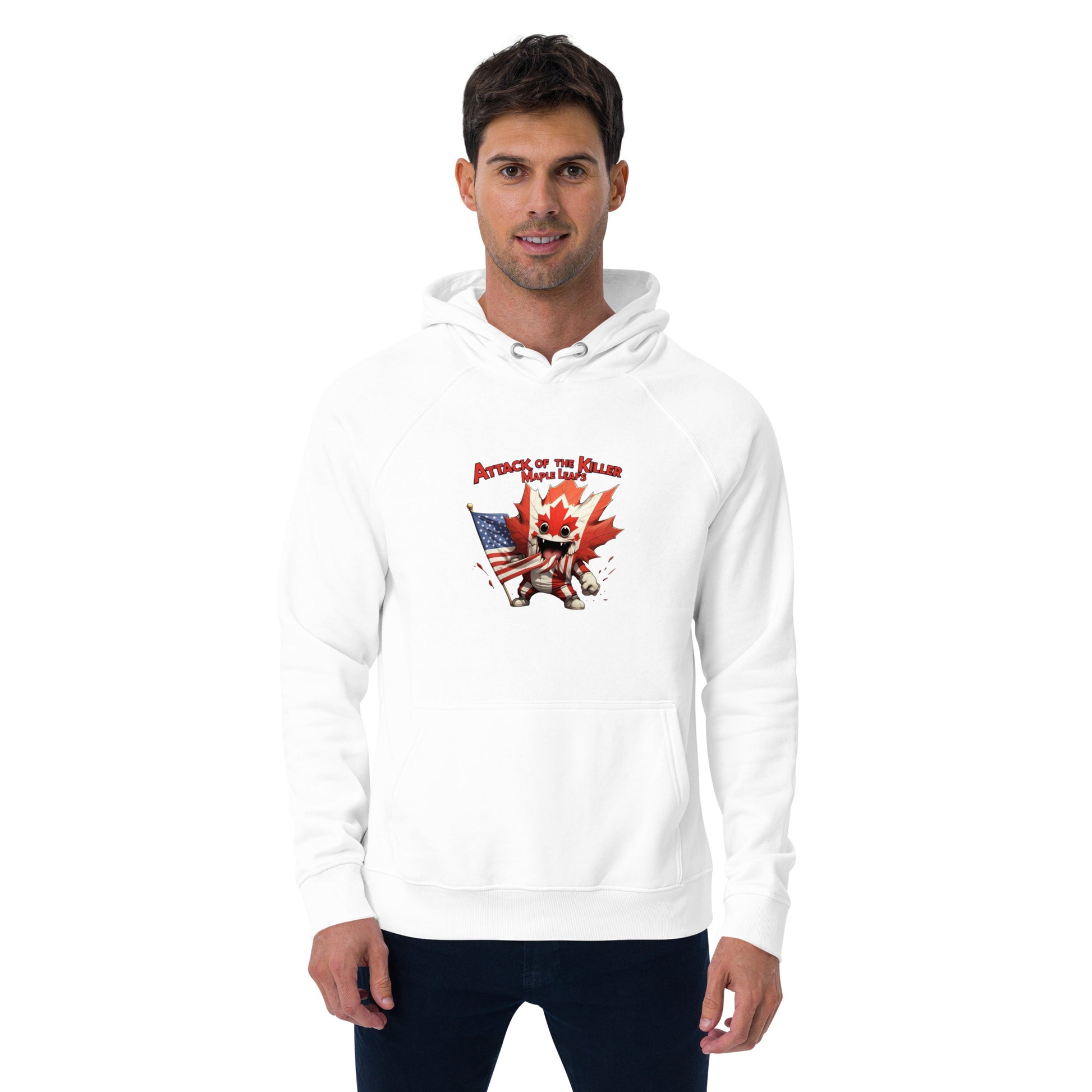 Maple Mayhem Unisex eco raglan hoodie  from Rare Plus Apparel – unique movie & pop culture inspired design.