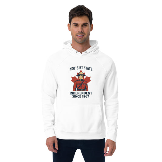 Not 51st State Mountie Unisex eco raglan hoodie  from Rare Plus Apparel – unique movie & pop culture inspired design.
