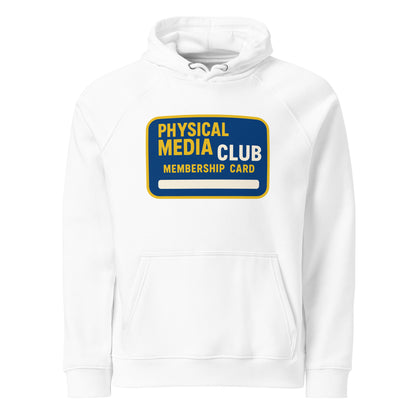 Physical Media Club Unisex eco raglan hoodie  from Rare Plus Apparel – unique movie & pop culture inspired design.