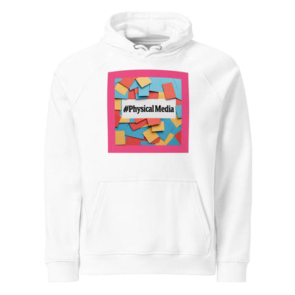 #PhysicalMedia Unisex eco raglan hoodie  from Rare Plus Apparel – unique movie & pop culture inspired design.