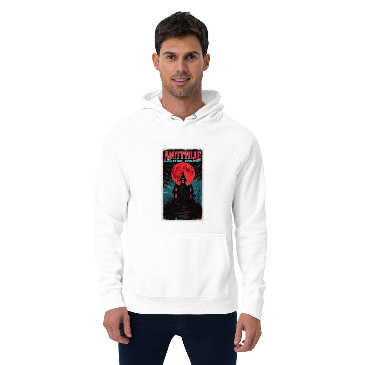Amityville — Come for the Charm, Stay for Eternity Unisex eco raglan hoodie