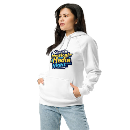 Make it a Physical Media Night Unisex eco raglan hoodie  from Rare Plus Apparel – unique movie & pop culture inspired design.