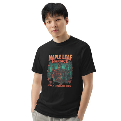 Maple Leaf Maniacs Horror Lumberjack Crew Unisex garment-dyed heavyweight t-shirt  from Rare Plus Apparel – unique movie & pop culture inspired design.