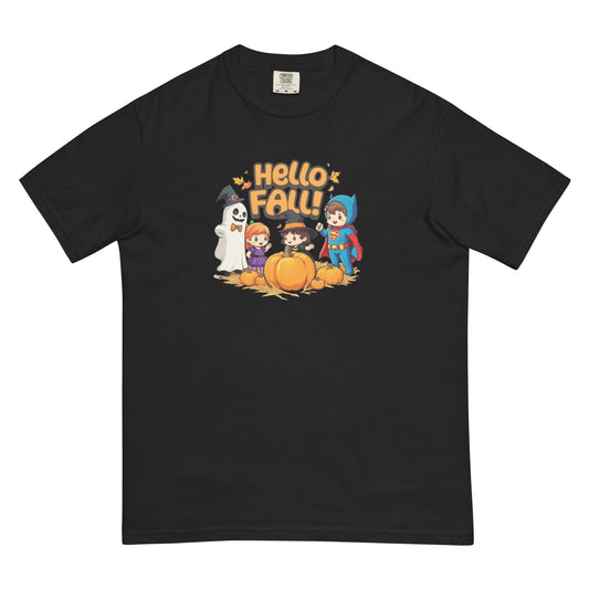 Hello Fall Unisex garment-dyed heavyweight t-shirtx  from Rare Plus Apparel – unique movie & pop culture inspired design.