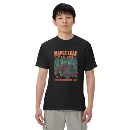 Maple Leaf Maniacs Horror Lumberjack Crew Unisex garment-dyed heavyweight t-shirt  from Rare Plus Apparel – unique movie & pop culture inspired design.