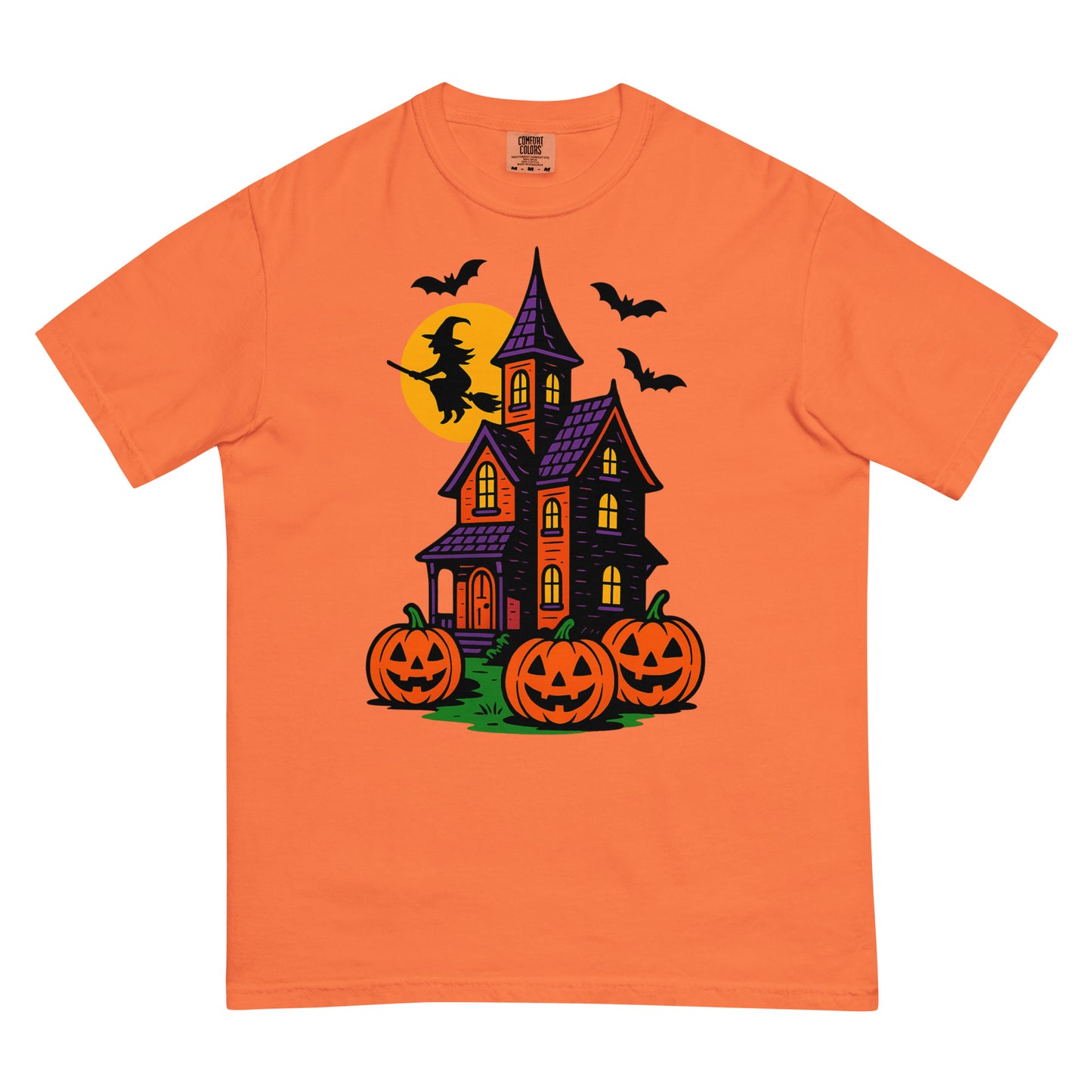 Haunted Halloween House Unisex garment-dyed heavyweight t-shirt  from Rare Plus Apparel – unique movie & pop culture inspired design.