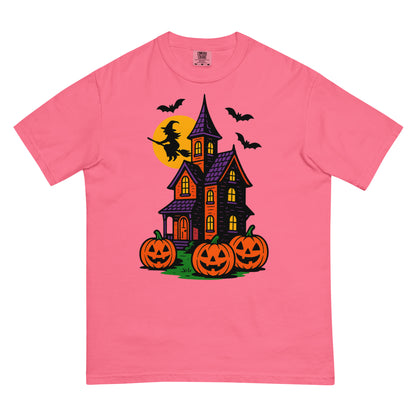 Haunted Halloween House Unisex garment-dyed heavyweight t-shirt  from Rare Plus Apparel – unique movie & pop culture inspired design.