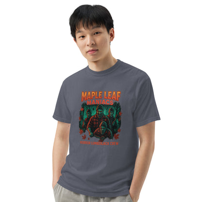 Maple Leaf Maniacs Horror Lumberjack Crew Unisex garment-dyed heavyweight t-shirt  from Rare Plus Apparel – unique movie & pop culture inspired design.