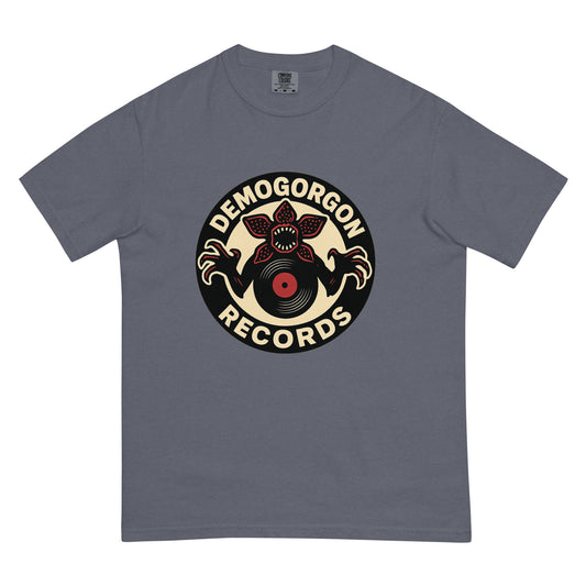 Demogorgon Records Unisex garment-dyed heavyweight t-shirt  from Rare Plus Apparel – unique movie & pop culture inspired design.