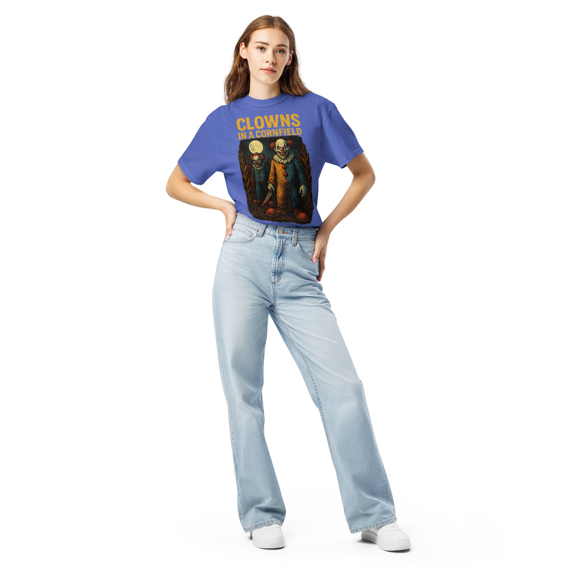 Clowns in a Cornfield Unisex garment-dyed heavyweight t-shirt  from Rare Plus Apparel – unique movie & pop culture inspired design.