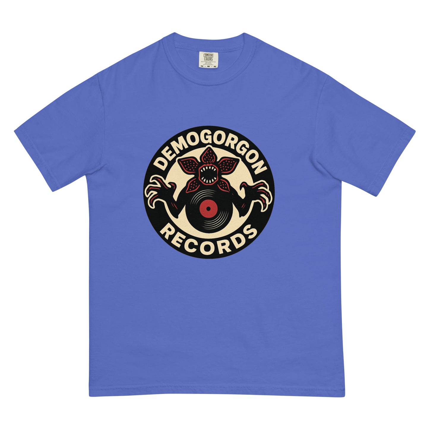 Demogorgon Records Unisex garment-dyed heavyweight t-shirt  from Rare Plus Apparel – unique movie & pop culture inspired design.