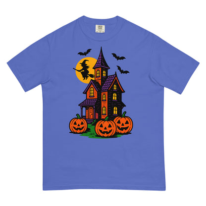 Haunted Halloween House Unisex garment-dyed heavyweight t-shirt  from Rare Plus Apparel – unique movie & pop culture inspired design.