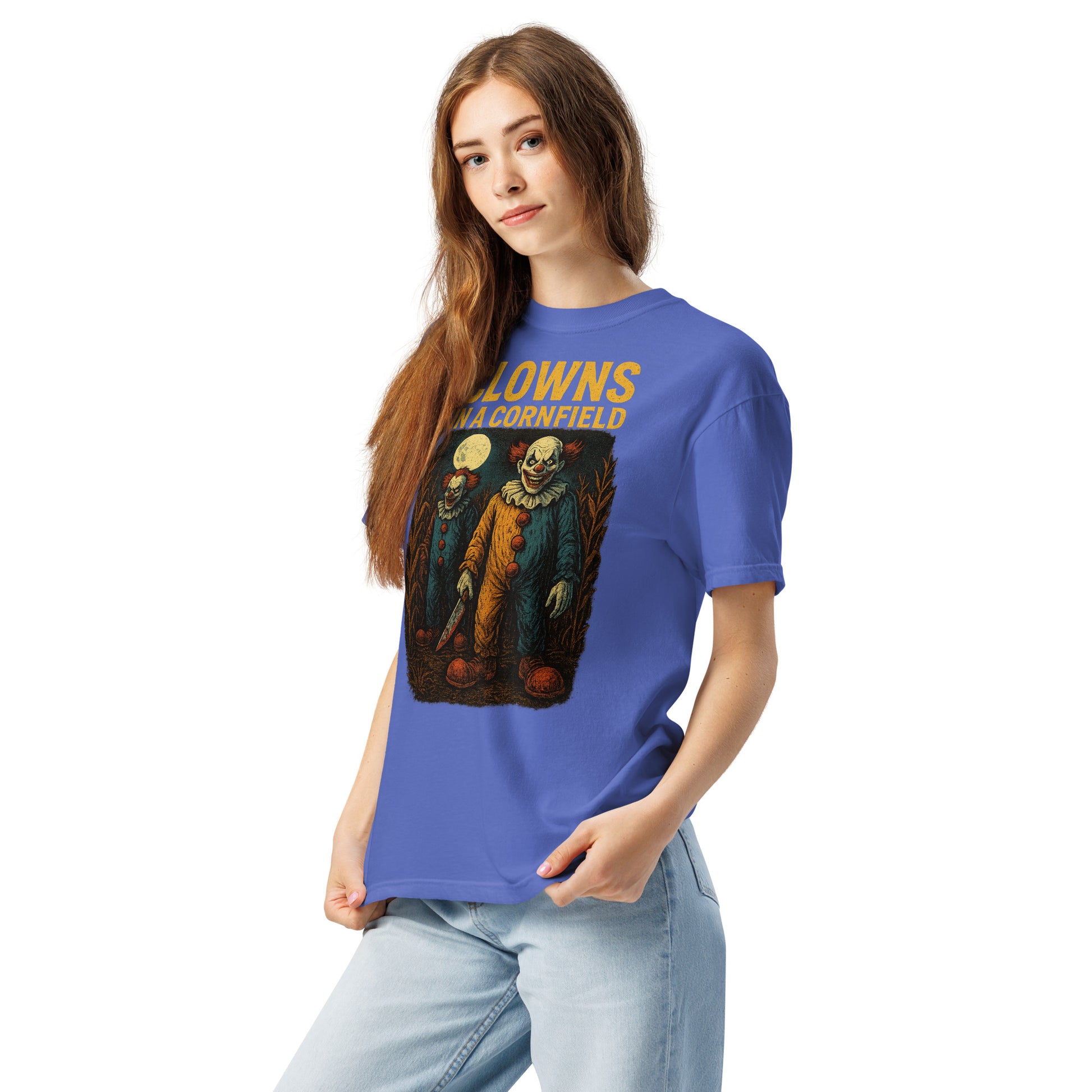 Clowns in a Cornfield Unisex garment-dyed heavyweight t-shirt  from Rare Plus Apparel – unique movie & pop culture inspired design.