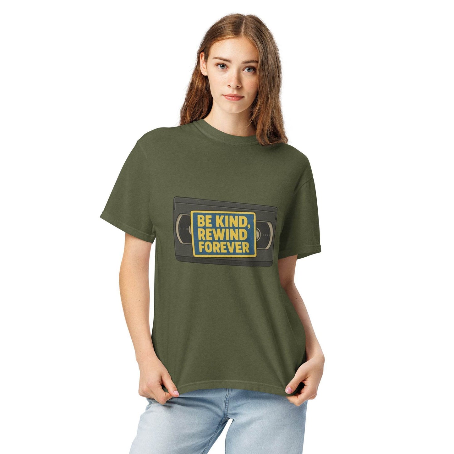 Be Kind, Rewind Forever Unisex garment-dyed heavyweight t-shirt  from Rare Plus Apparel – unique movie & pop culture inspired design.