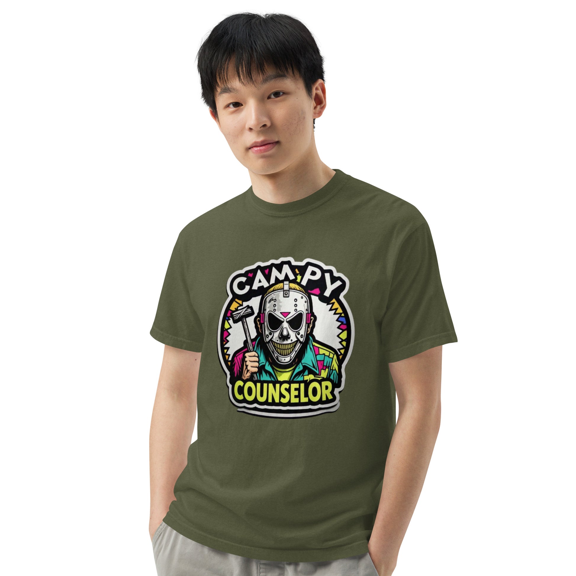 Campy Counselor Unisex garment-dyed heavyweight t-shirt  from Rare Plus Apparel – unique movie & pop culture inspired design.