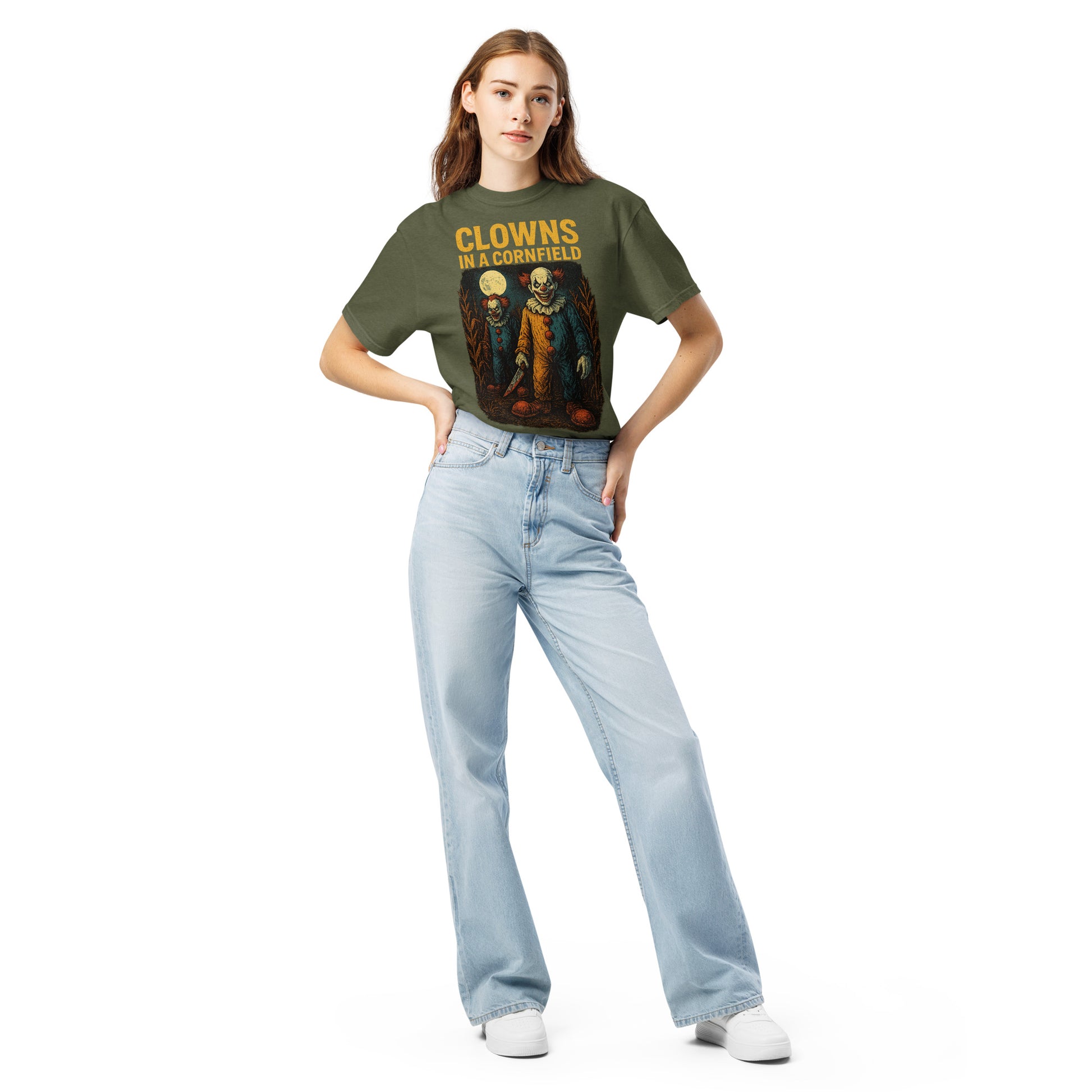 Clowns in a Cornfield Unisex garment-dyed heavyweight t-shirt  from Rare Plus Apparel – unique movie & pop culture inspired design.