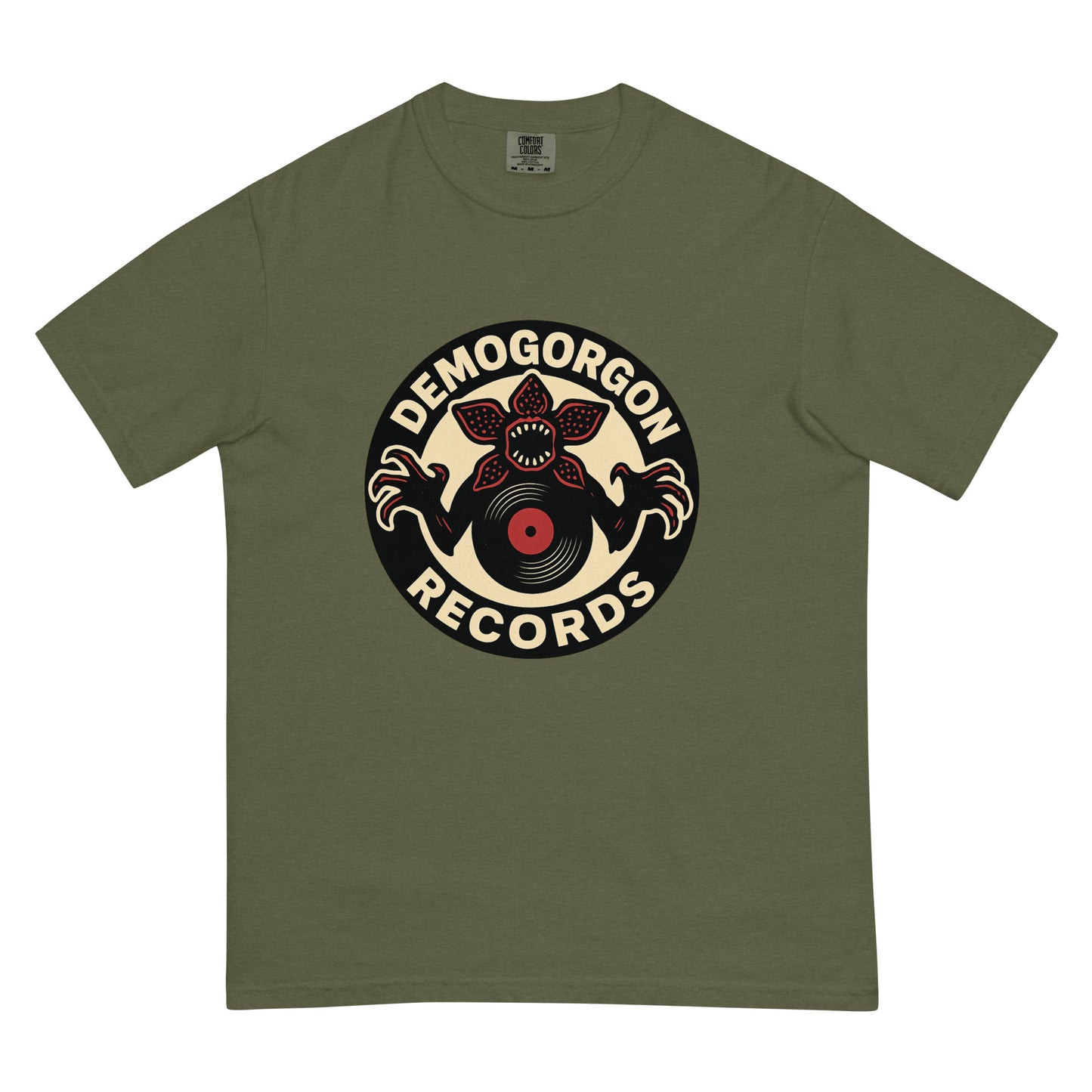 Demogorgon Records Unisex garment-dyed heavyweight t-shirt  from Rare Plus Apparel – unique movie & pop culture inspired design.