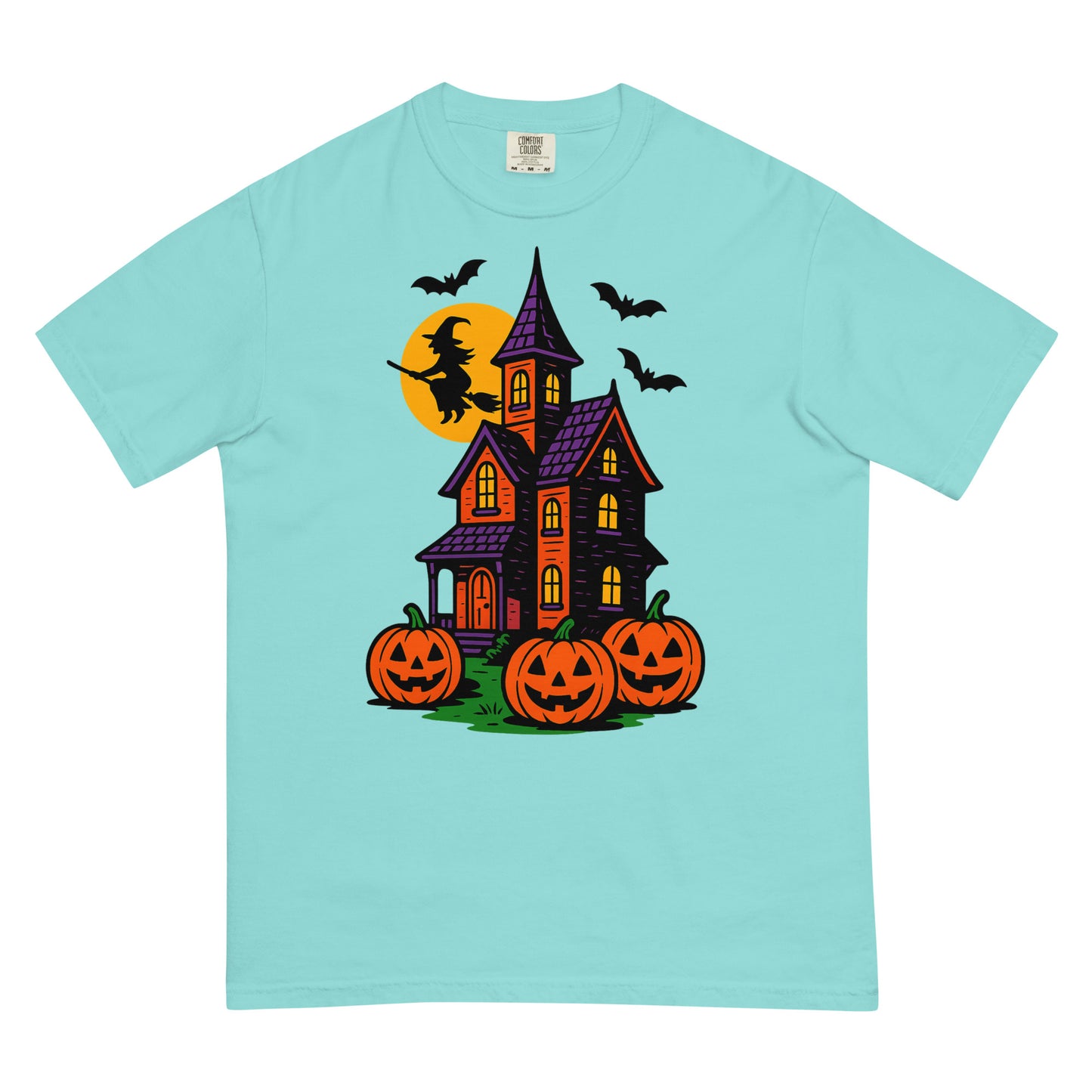 Haunted Halloween House Unisex garment-dyed heavyweight t-shirt  from Rare Plus Apparel – unique movie & pop culture inspired design.