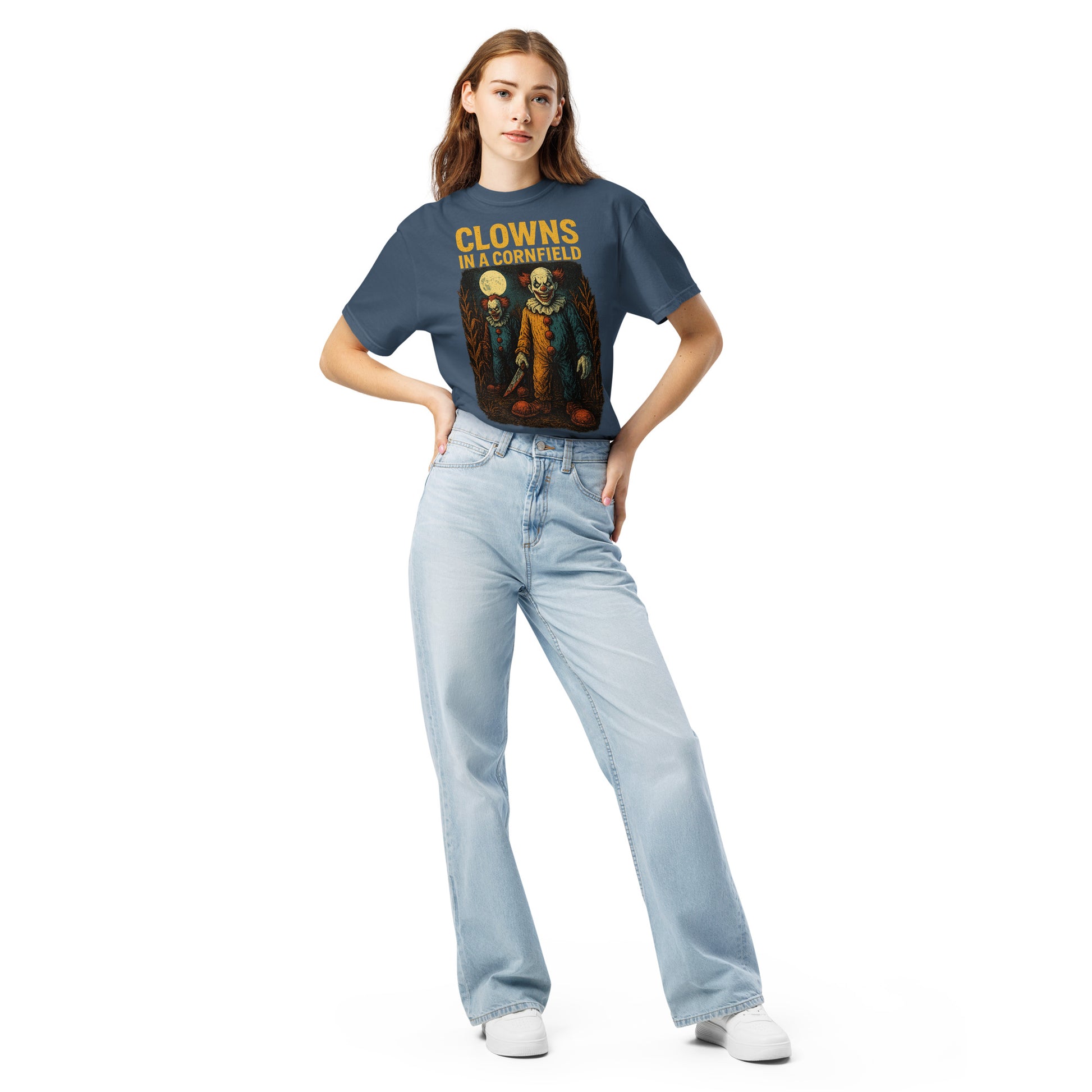 Clowns in a Cornfield Unisex garment-dyed heavyweight t-shirt  from Rare Plus Apparel – unique movie & pop culture inspired design.