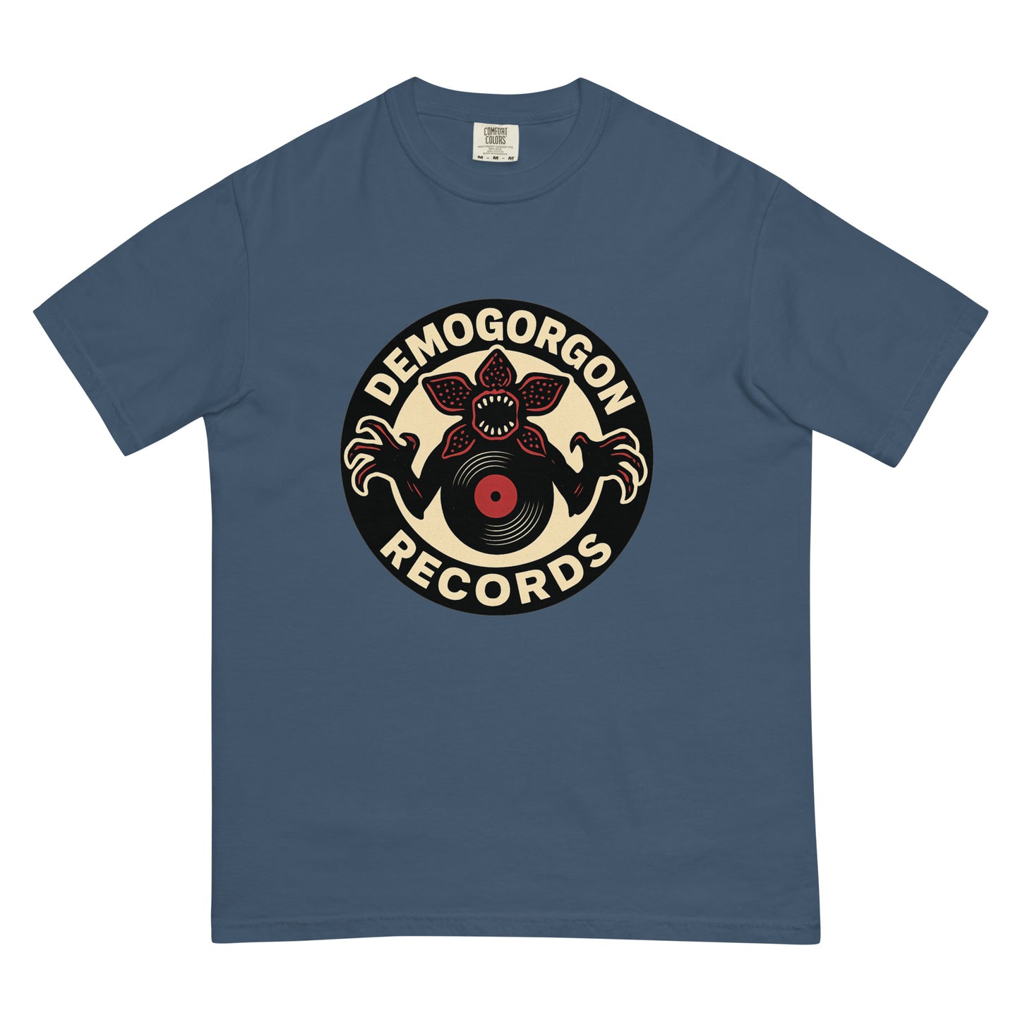Demogorgon Records Unisex garment-dyed heavyweight t-shirt  from Rare Plus Apparel – unique movie & pop culture inspired design.