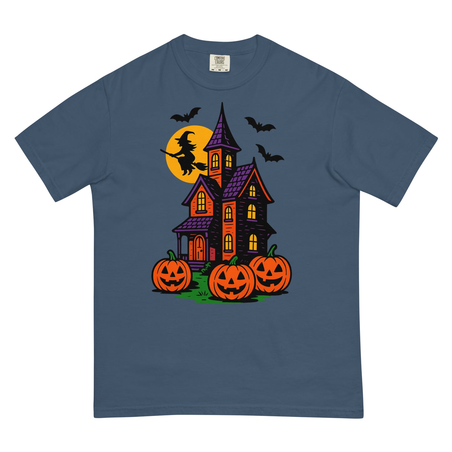 Haunted Halloween House Unisex garment-dyed heavyweight t-shirt  from Rare Plus Apparel – unique movie & pop culture inspired design.