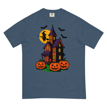 Haunted Halloween House Unisex garment-dyed heavyweight t-shirt  from Rare Plus Apparel – unique movie & pop culture inspired design.