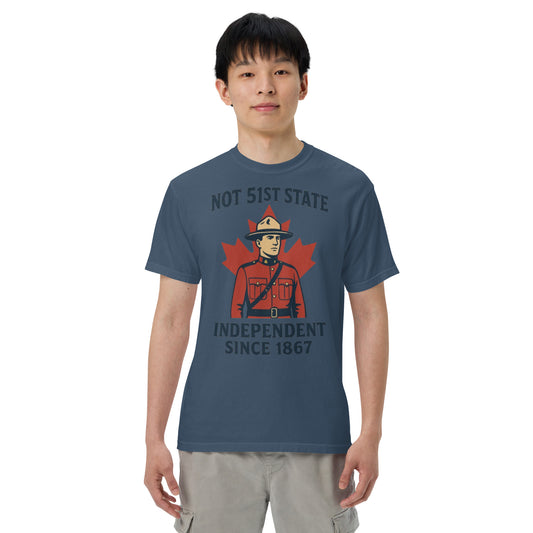 Not 51st State Mountie Unisex garment-dyed heavyweight t-shirt  from Rare Plus Apparel – unique movie & pop culture inspired design.