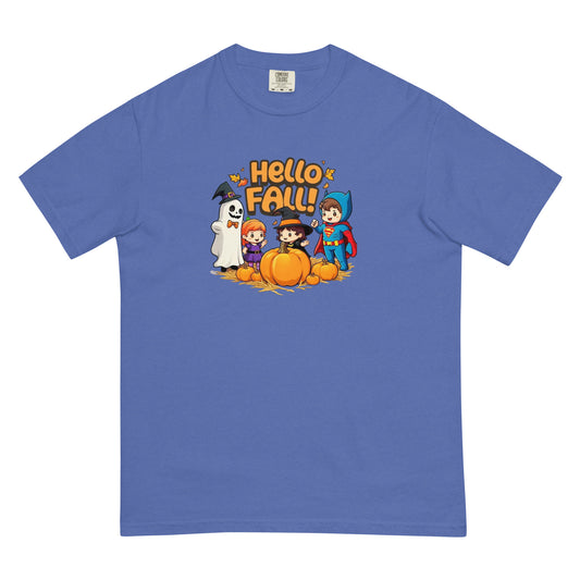 Hello Fall Unisex garment-dyed heavyweight t-shirtx  from Rare Plus Apparel – unique movie & pop culture inspired design.