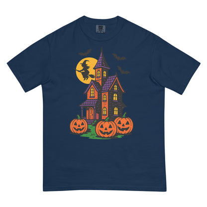 Haunted Halloween House Unisex garment-dyed heavyweight t-shirt  from Rare Plus Apparel – unique movie & pop culture inspired design.