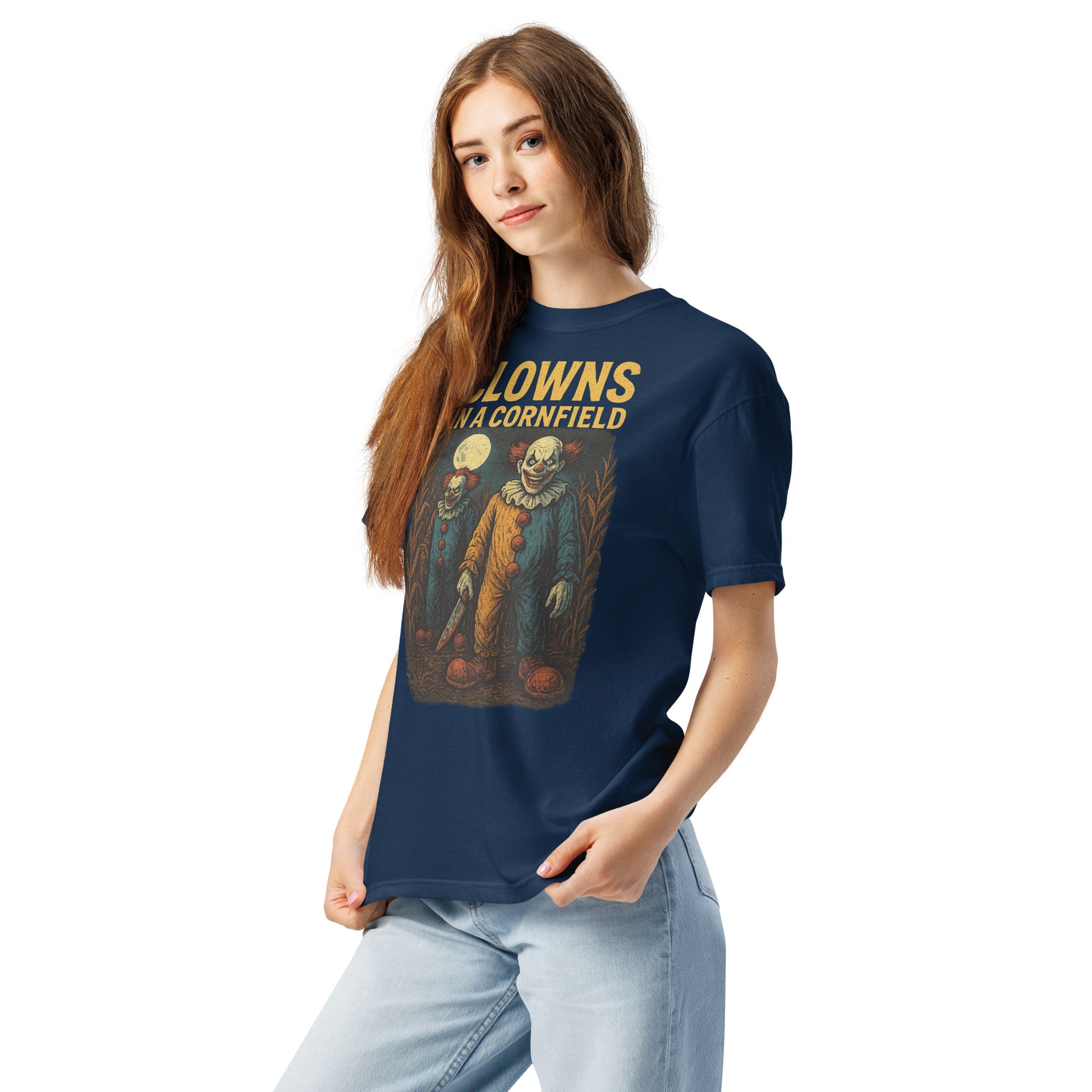 Clowns in a Cornfield Unisex garment-dyed heavyweight t-shirt  from Rare Plus Apparel – unique movie & pop culture inspired design.