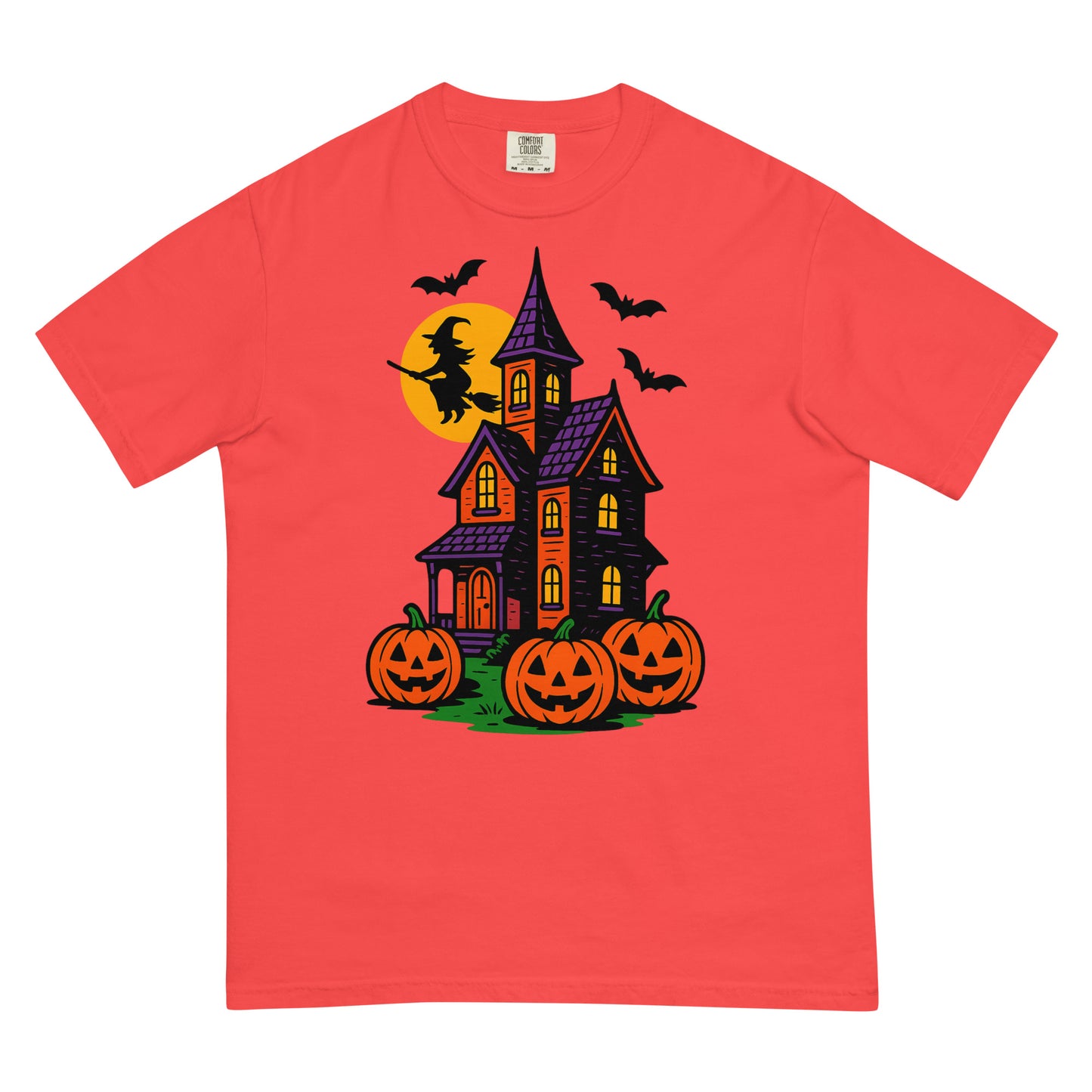 Haunted Halloween House Unisex garment-dyed heavyweight t-shirt  from Rare Plus Apparel – unique movie & pop culture inspired design.