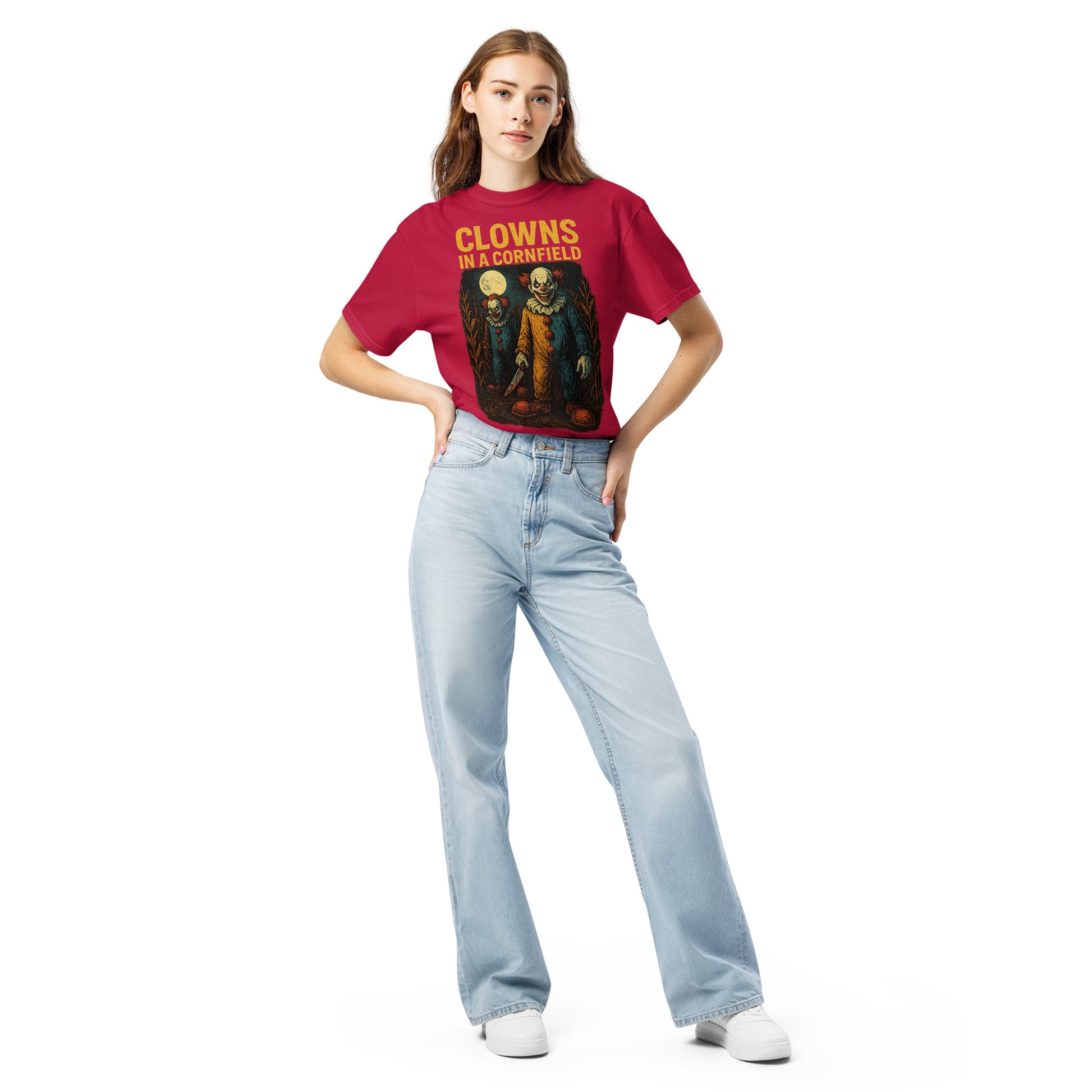 Clowns in a Cornfield Unisex garment-dyed heavyweight t-shirt  from Rare Plus Apparel – unique movie & pop culture inspired design.