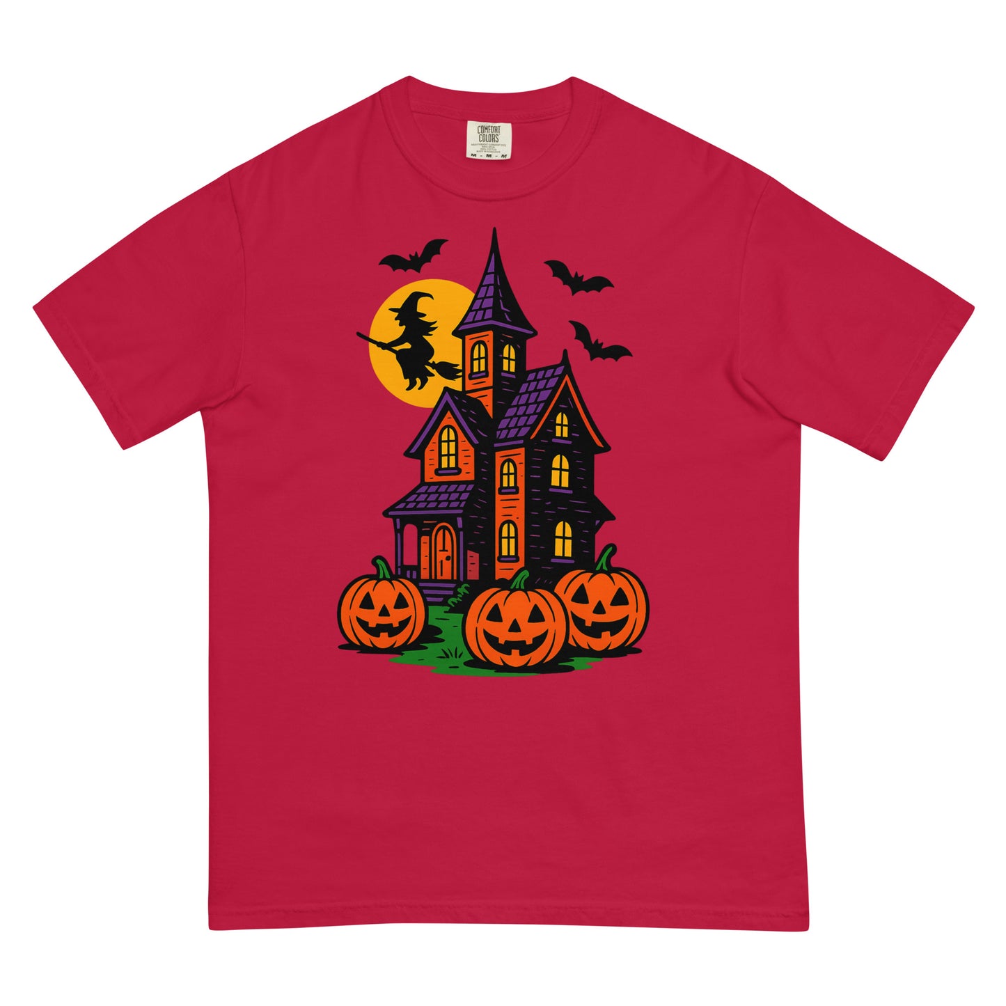 Haunted Halloween House Unisex garment-dyed heavyweight t-shirt  from Rare Plus Apparel – unique movie & pop culture inspired design.