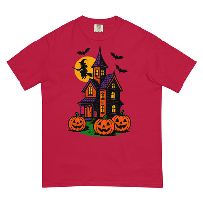 Haunted Halloween House Unisex garment-dyed heavyweight t-shirt  from Rare Plus Apparel – unique movie & pop culture inspired design.