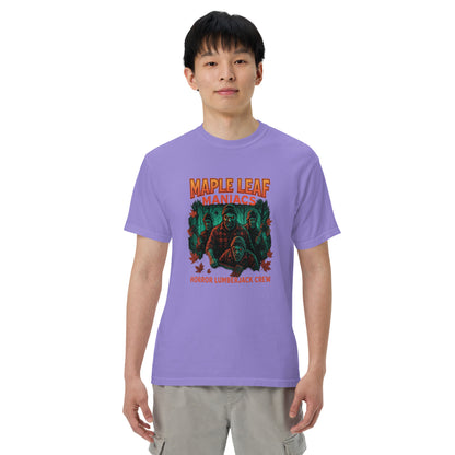 Maple Leaf Maniacs Horror Lumberjack Crew Unisex garment-dyed heavyweight t-shirt  from Rare Plus Apparel – unique movie & pop culture inspired design.