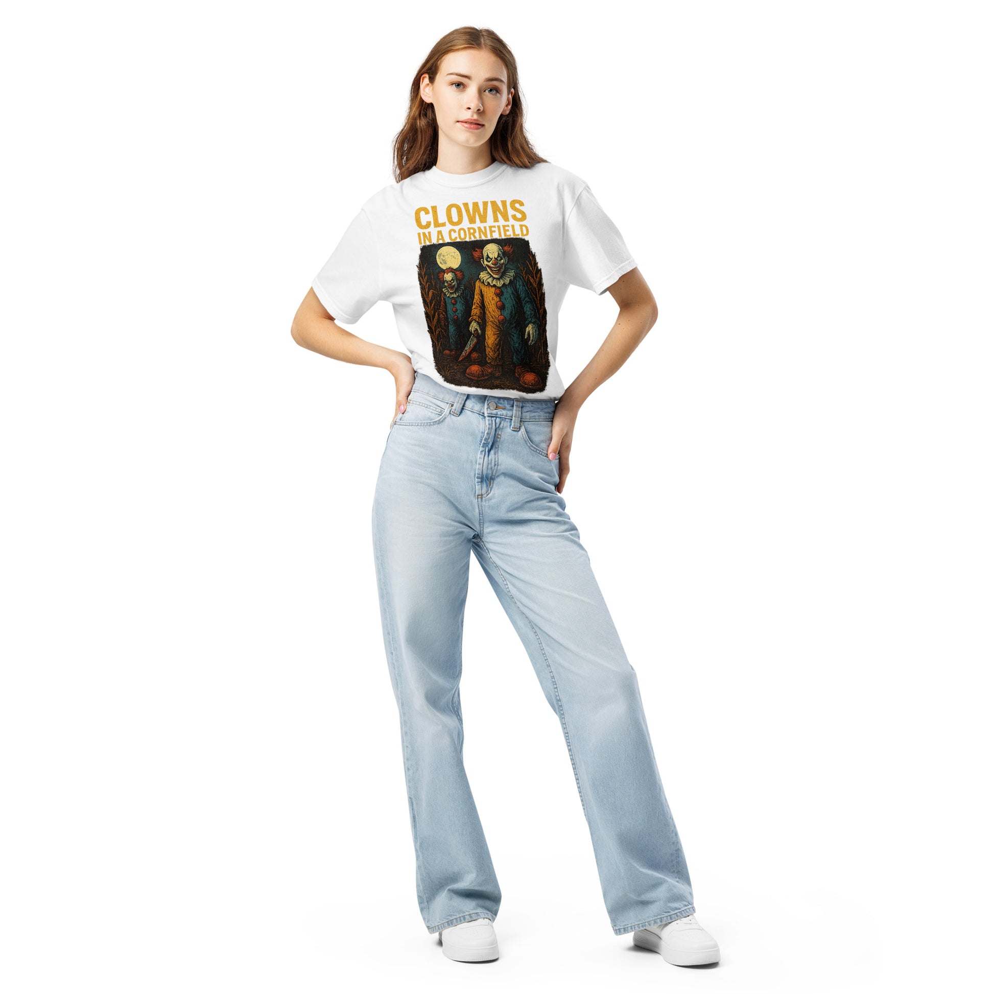 Clowns in a Cornfield Unisex garment-dyed heavyweight t-shirt  from Rare Plus Apparel – unique movie & pop culture inspired design.