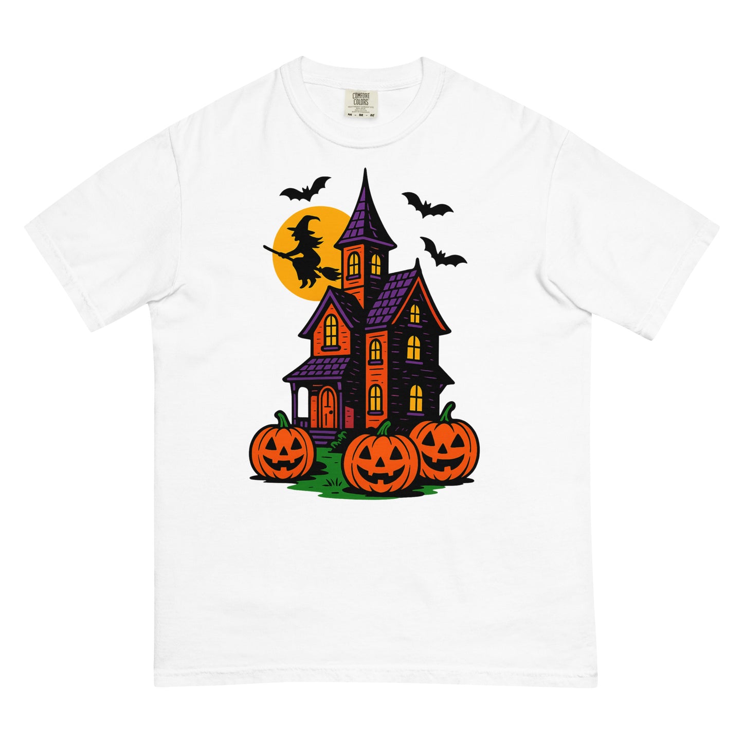 Haunted Halloween House Unisex garment-dyed heavyweight t-shirt  from Rare Plus Apparel – unique movie & pop culture inspired design.