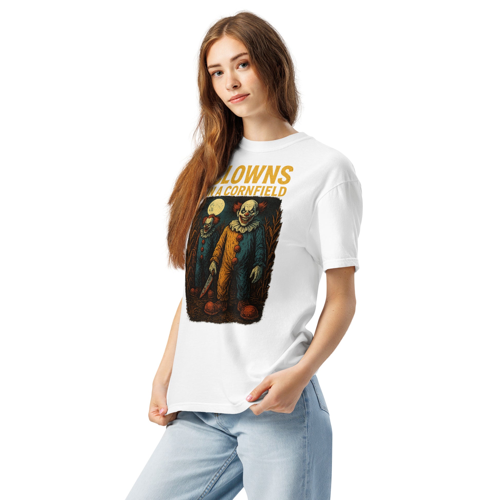 Clowns in a Cornfield Unisex garment-dyed heavyweight t-shirt  from Rare Plus Apparel – unique movie & pop culture inspired design.