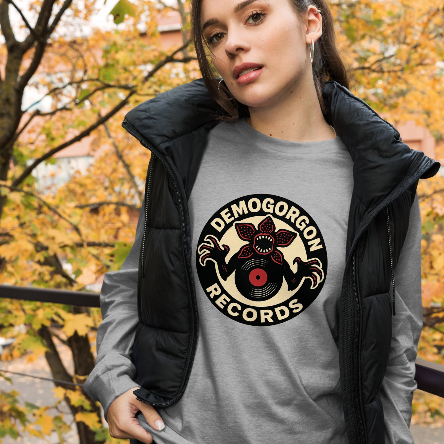 Demogorgon Records Unisex Long Sleeve Tee  from Rare Plus Apparel – unique movie & pop culture inspired design.