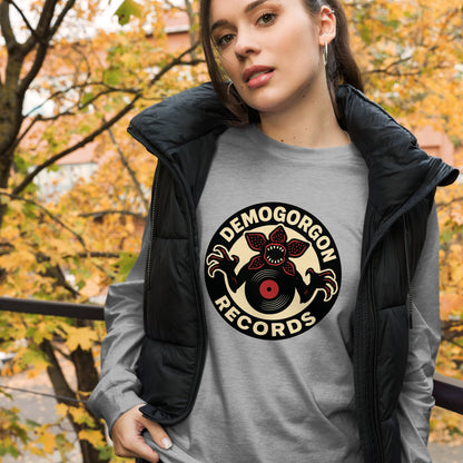 Demogorgon Records Unisex Long Sleeve Tee  from Rare Plus Apparel – unique movie & pop culture inspired design.