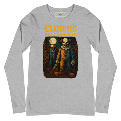 Clowns in a Cornfield Unisex Long Sleeve Tee  from Rare Plus Apparel – unique movie & pop culture inspired design.
