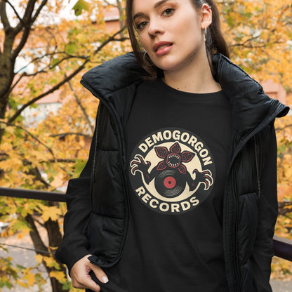 Demogorgon Records Unisex Long Sleeve Tee  from Rare Plus Apparel – unique movie & pop culture inspired design.